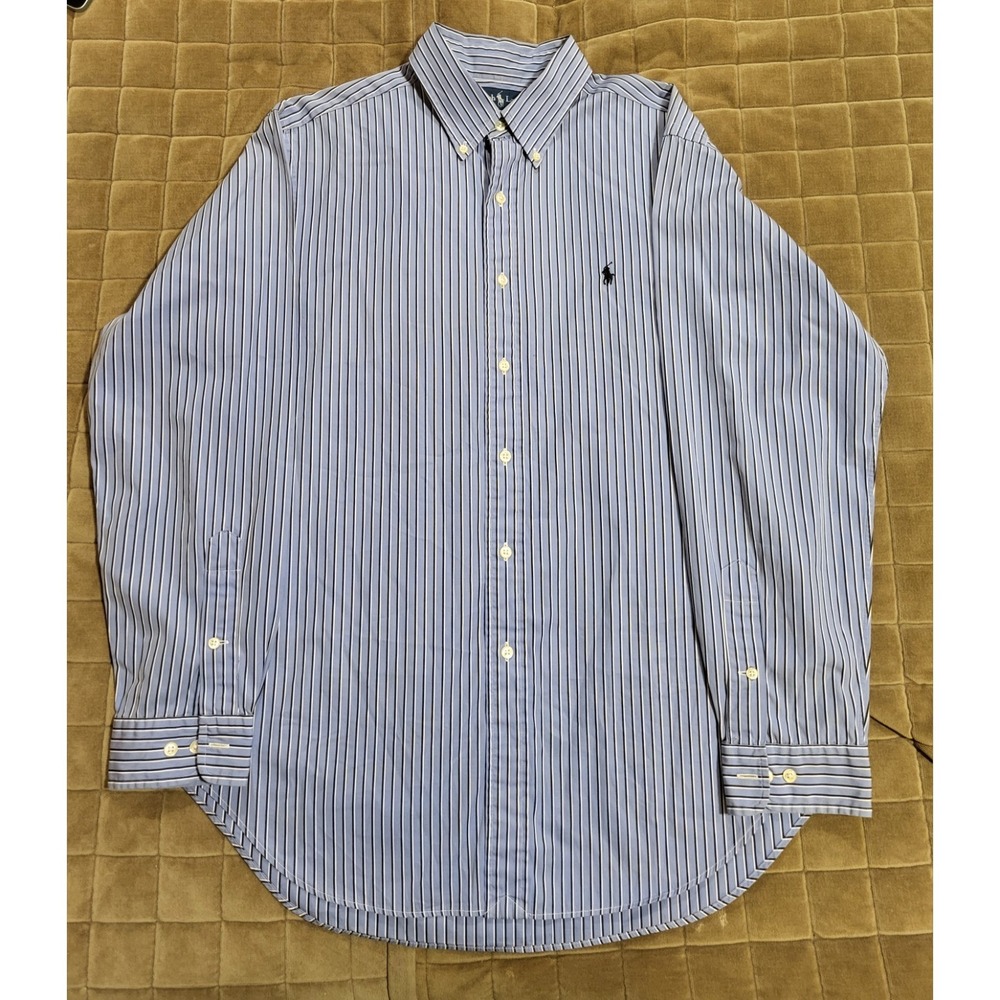 Polo Ralph Lauren Mens 16.5-34/35 Blue/White Stripe Classic Fit Button Down
